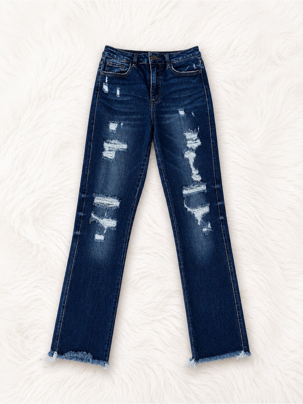 Flying Monkey Ultra High Rise Straight Distressed Raw Hem Jeans Size 26 Dark